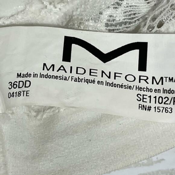 Maidenform White Demi Cup Bra  Lightly Padded, Lace Back, Comfortable Size 36DD - Picture 4 of 6